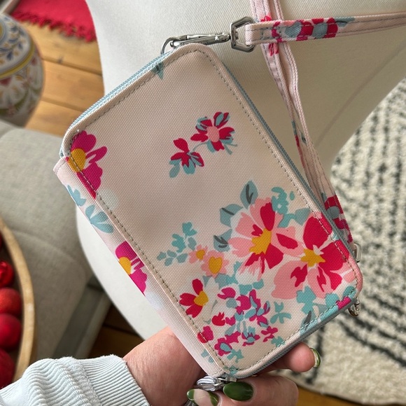 Vera Bradley Crossbody Wallet | Floral RFID Zip Wallet Bag Pink and Blue - Picture 7 of 16